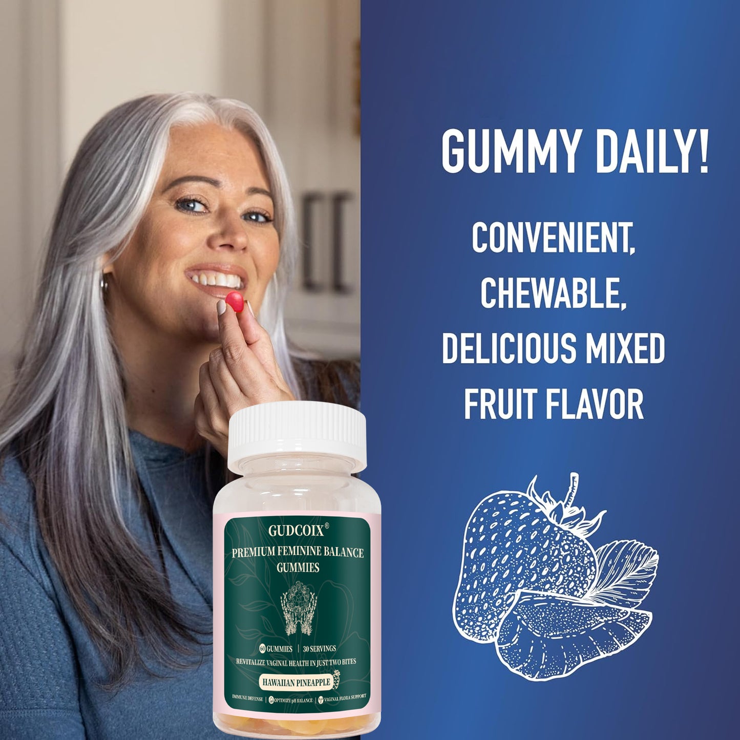 GUDCOIX Feminine Gummies - Hawaiian Pineapple Flavor, 60 Count - Dietary, Healthcare Supplement Fitness Edible Nutrition Fruit Vitamin