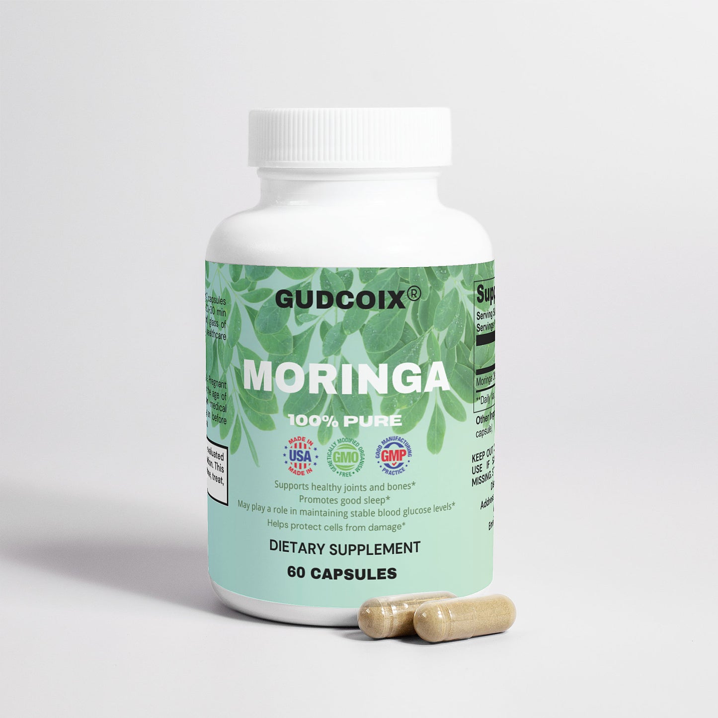 GUDCOIX Moringa Pure 800mg Rosabella for Immune Support, Gut Health and Vitamins - Dietary