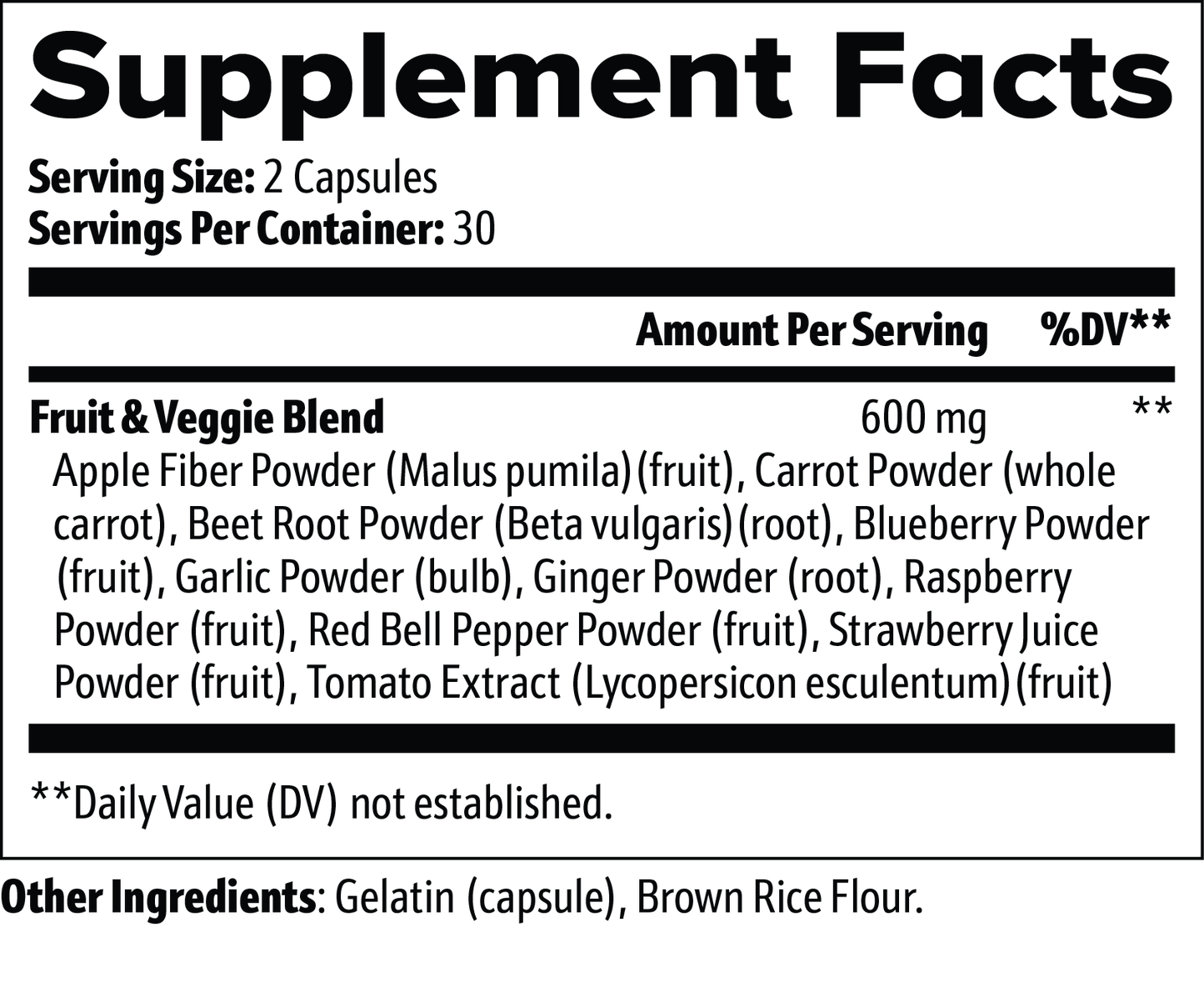 Vital Fruits and Veggies Supplement 60 Capsules